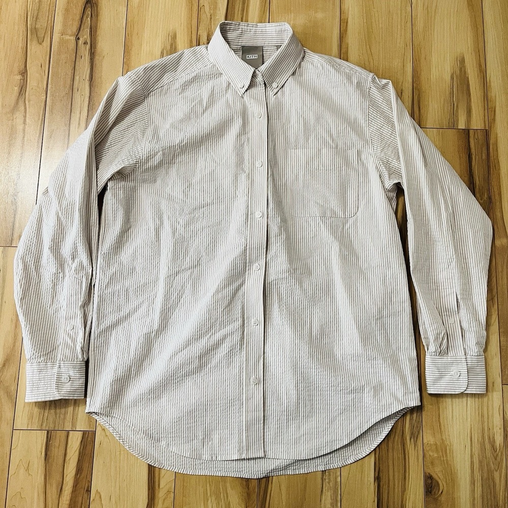 Kith Women's Ora Seersucker Shirt In Canvas Stripe Sz S Button Up Shirt Oversize